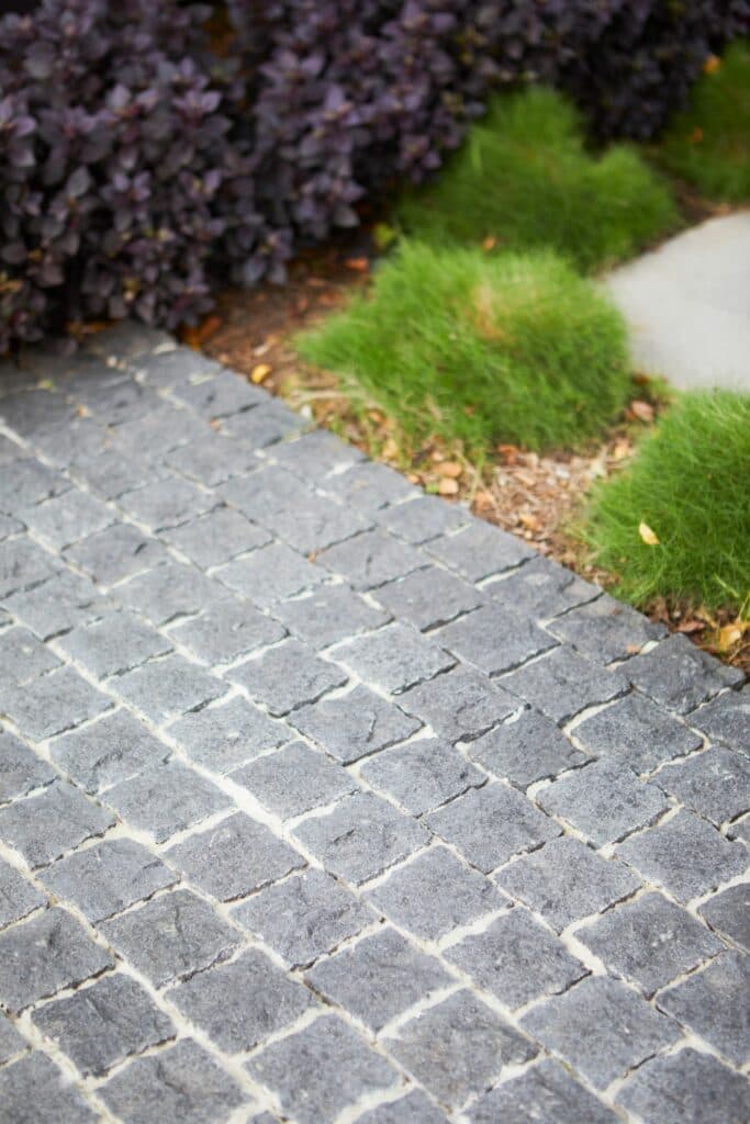 Stone pavers with garden
