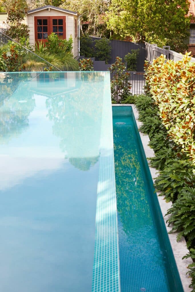 Modern swimming pool with landscaping